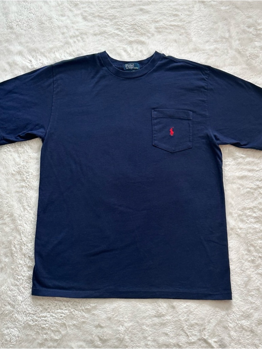 Polo Ralph Lauren Boys L/ Women M Navy Blue Pocket T-Shirt Red Pony Logo